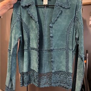 Bagatelle Teal Lace-Trimmed Blazer
